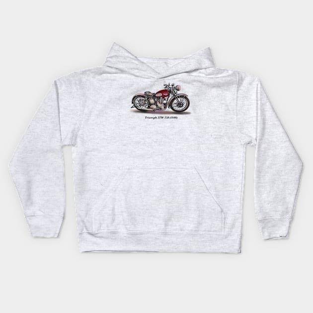 Drawing of Retro Classic Motorcycle Triumph 3TW 350 1940 Kids Hoodie by Roza@Artpage